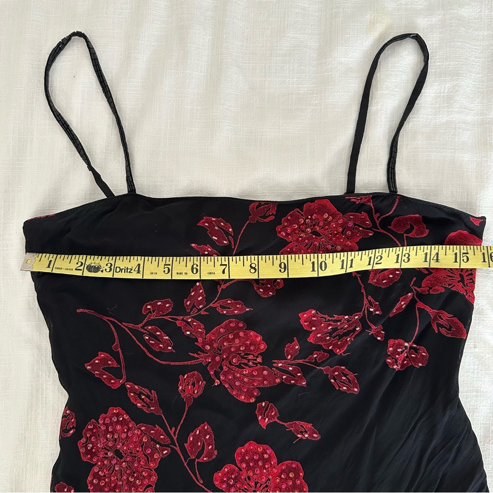 Vintage Eva Blue Bias Cut Dress Dark Fairy Black With Red Roses Beaded Medium - Picture 6 of 10